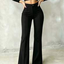 Women's Fashion Button Casual Long Pants For Business Office - Black - View 5