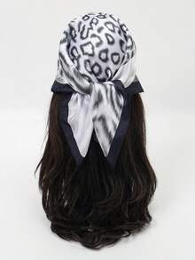 1pc Floral Print Casual Polyester Scarf, Suitable For All Seasons - Black and White - View 6