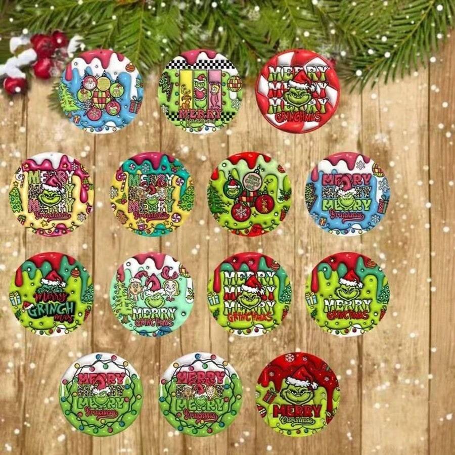 The Grinch 1pc Wooden Pendants, Christmas Decorations, Christmas Tree Decorations, Christmas Party Decorations - Multicolor - View 1