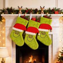The Grinch 1pc Embroidery Three-Dimensional Christmas Stockings, Christmas Fireplace Hanging Decorations, Indoor Scene Arrangement Props, Party Atmosphere Decorations - Multicolor - View 2