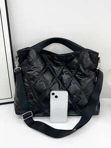 Premium Quality Large Capacity New Fashion Autumn/Winter Padded Shoulder Bag Commuter Casual Tote Bag - Black - View 7