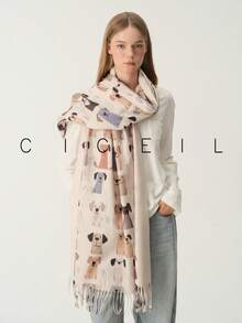 1pc Women's Cartoon Puppy Casual Fashion Cute Polyester Scarf, Suitable For All Seasons Daily Wear - Beige - View 3