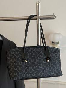 女款復古 M-Monogram 大容量托特包 肩背手提包 蝴蝶結裝飾 通勤日常購物包 - 黑色 - 查看 8