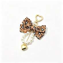 Y2K Leopard Print Bow Bag Charm, Pearl Tassel Heart‑Shaped Keychain Pendant, Gold Heart Hook Backpack Handbag Hanging Ornament For Girl Gift - Bow Knot Pearl Heart Bag Charm - View 13