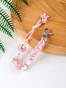 Beaded Golf Bag Charm Keychain, Woven Rope Key Ring With Leopard Print Floral Large Hole Beads, Adjustable Lobster Clasp, Women's Golf Set Bag Accessory - 2889 - View 9