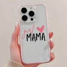 1pc Pink Frame Transparent Minimalist Lens Protection Anti-Drop Anti-Collision Letter Girl MAMA Pattern Phone Case Personalized Compatible With Iphone 16 Pro Max Phone Case 17/16/15/14 Plus/13/12/11 Protective Case Air Suitable For Samsung Series - Multicolor - View 5