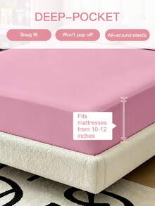 1pc Solid Color Fitted Sheet, Mattress Protector, Soft & Breathable, Fits Twin, Full, Queen, King Size Beds, Essential Bedding For Home & Dorm - Hot Pink - View 4