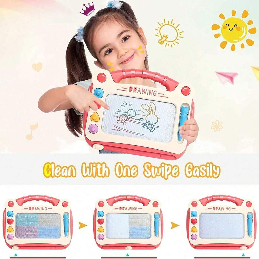 1pc Kids Magnetic Drawing Board With Detachable Table Legs, Color Erasable Doodle Sketch Pad With Stamps & Stylus Pen, Portable Hand‑Held Graffiti Writing Board, Early Learning Gift For Toddler Boys Girls - Multicolor - View 1