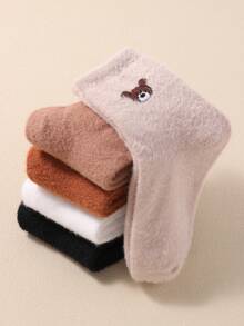 20/10/5 Pairs Children's Short Socks, Bear Pattern, Terry Socks, Brown Color Palette, Kids Fall Socks, Warm Mid-Calf Socks, Halloween Costume For Girl - Multicolor - View 4