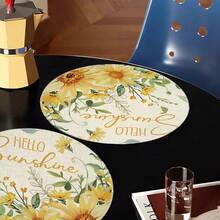 1/4/6pcs Autumn Collection Sun & Sunflower Hand-Painted Pattern Placemats, Suitable For Home Kitchen, Made Of Polyester Fiber, Kitchen Table Decoration, And Party Scene Decoration - Multicolor - View 6