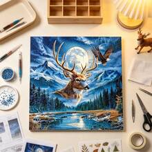 1 Set Frameless DIY Diamond Painting, Suitable For Home Space Decoration, Moonlit Deer And Eagle, Suitable For Gifts To Friends And Family - View 2