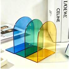 1pc/2pcs Transparent Colored Acrylic Bookends, Thickened Non-Slip Transparent L-Shaped Desktop Magazine Book Holder, Office Desk Organizer, Adjustable Space-Saving Design, Suitable For Home, Office, School, Back To School Season, Home Decor - Multicolor - View 21