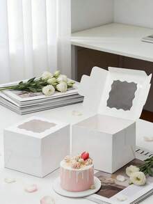 5pcs/10pcs 6*6*5in Wavy Window Macaron Packaging Box, Large White Cardboard New Bridesmaid Gift Candy Gift Box With Window Wavy Edge Pastry Box, Pastries, Chocolates, Cookies, Pies, Dessert Packaging Box, Suitable For Birthdays, Parties, Weddings - View 6