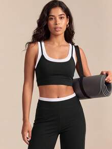 VUTRU 1pc Women's 2in1 Contrast Color Sports Bra With Padding Tank Top For Fitness Yoga - Black and White - View 4