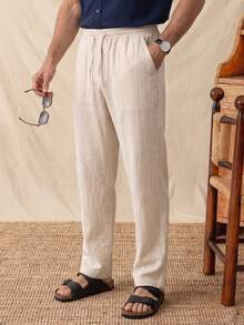 glestore Men's Retro-Style Cotton Casual Pants With Antique Coin Print-Versatile For Casual And Commuting Wear, Suitable For All Seasons - Apricot - View 4