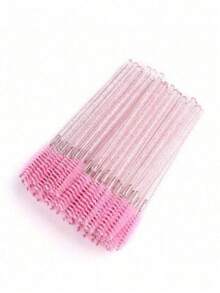 100/50/10pcs Mascara Brushes, Nylon Bristle Eyelash Brushes, Fragrance-Free Eyebrow Extender (With ABS Plastic Handle), Suitable For Normal Skin - Pink And Black Brush Head Set - Pink - View 6