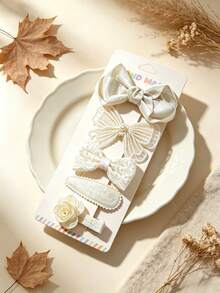 5-Piece Children's Hair Clip Set, Featuring Vintage Lace Bow And Flower Decorations, Sweet Handmade Hair Accessories, Suitable For Babies' Daily Wear. - Multicolor - View 10