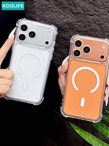 Koolife 1pc Magnetic Wireless Charging Clear Phone Case,Ins Minimalist Aesthetic,Niche Simple Design,TPU Back 4‑Corner Anti‑Drop Shockproof Protective Cover Compatible With Iphone 18 Pro Max 18Pro 17 17Pro 17Pro Max 16Pro 15Pro Max 13pro 15 14 14Pro 13 - Clear - View 7