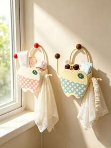 1pc Cute Tooth-Shaped Wall-Mounted Storage Basket With Hook, Baby Room Nursery Hanging Organizer, Suitable For Small Item Storage - Multicolor - View 5