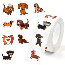 500pcs/Roll Self-Adhesive Cartoon Dachshund Dog Stickers, Birthday Party Gift Packaging Seal Stickers, Teacher Classroom Roll Stickers For Crafts, Scrapbooking, Envelope Decoration And Sealing - Multicolor - View 7