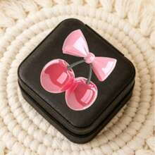Cute Bow & Cherry Print Minimalist Jewelry Box, Portable Jewelry Storage Box, Summer Travel Jewelry Organizer For Earrings, Necklaces, Rings, Jewelry Display And Storage, Mini Jewelry Organizer, Large Capacity Jewelry Rack, Suitable For Earrings, Rings, Necklaces, Bracelets, Nail Art, Women's Gift Storage, Travel Essentials, Back To School Dorm Storage, Holiday Gift,Makeup Organizer,Room Decor - Multicolor - View 13