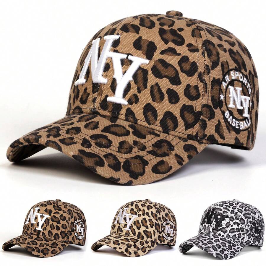 1pc Women's Leopard Print Baseball Cap NY Logo, New York, Outdoor Adjustable Sun Protection Casual Hat, Suitable For Spring, Autumn Trips, Beach, Party - Multicolor - View 1
