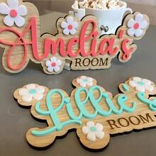 1pc Personalized Bedroom Floral Door Sign, Children's Daisy Door Sign, Customized Name Wooden Acrylic Door Sign, Teacher Name Classroom Door Sign - Multicolor - View 6