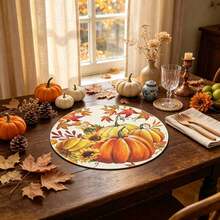 1/4/6pcs Autumn Collection Harvest Pumpkin & Maple Leaf Hand-Painted Pattern Placemats, Polyester Fiber, Suitable For Home Kitchen, Kitchen Table Decoration And Party Scene Decoration - Multicolor - View 1