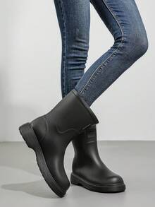 Women's Solid Color Outdoor PVC Geometric Pattern Rain Boots Outdoor Sports Shoes For Rainy Season - Black - View 10