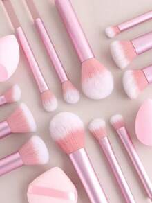 15pcs Professional Makeup Brush Set, 12pcs Aluminum Tube Makeup Brushes With 2 Large Makeup Sponges And 1 Powder Puff, Foundation Contour Blush Eyeshadow Highlighter Brushes, Complete Makeup Kit For Beginners, Ideal Gift For Girls - Multicolor - View 2