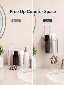 1pc Transparent Toothbrush Holder, Divided Wall-Mounted Storage Rack, Multi-Functional Bathroom Storage Accessory, Creative Drill-Free Bathroom Organizer, For Storing Toothbrush Tools, Combs And Razors, Home Bathroom Decor - Clear - View 7