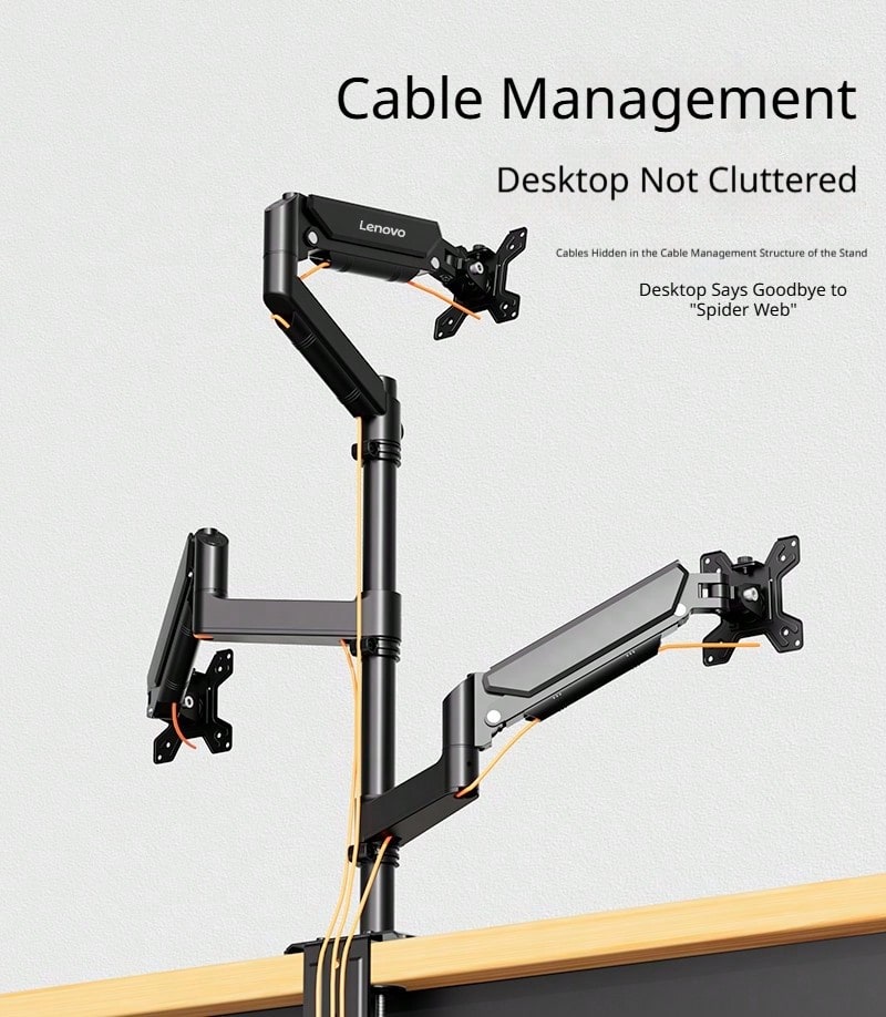 Lenovo A730 3‑Arm Pneumatic Ergonomic Desktop Monitor Stand, Full‑Motion Articulating Rotatable VESA Mount, Cable Management Space‑Saving Bracket For Home Office Large‑Screen Display - View 1
