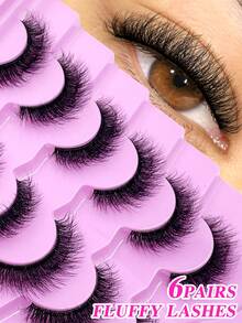ENCHUW 6 Pairs Fox Eye Eyelashes Cat Eye Lashes With Clear Band Eyelashes Fluffy Soft Natural Long Fake Lashes - Black - View 1