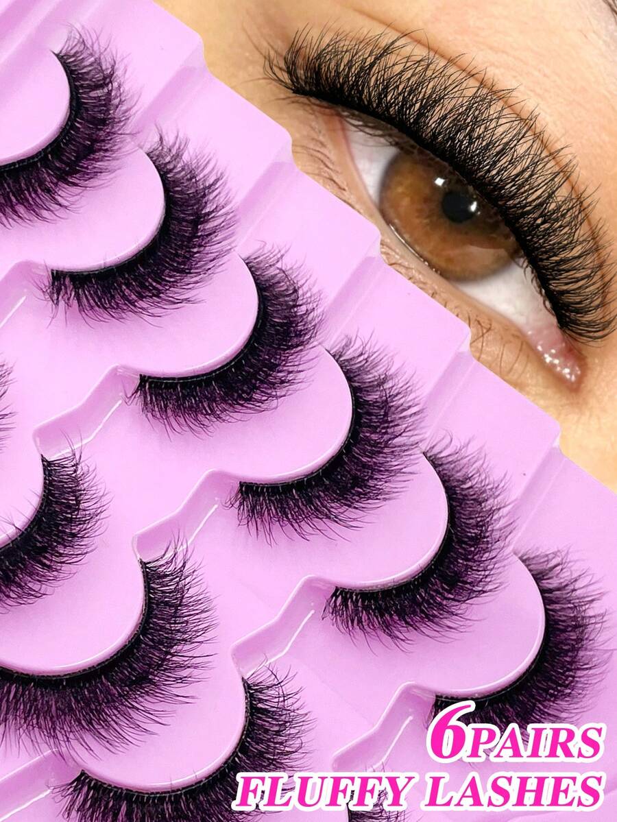 ENCHUW 6 Pairs Fox Eye Eyelashes Cat Eye Lashes With Clear Band Eyelashes Fluffy Soft Natural Long Fake Lashes - Black - View 1