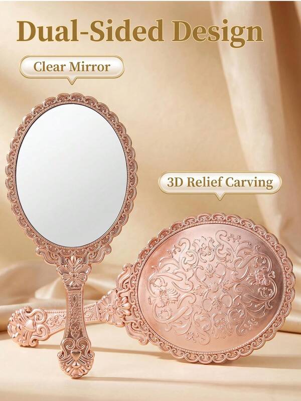 1/4/10/20pcs Vintage Handheld Makeup Mirror Set, With Gold/Silver/Rose Gold Small Embossed Design, Portable Makeup Mirror, This Small Embossed Mirror Is Perfect For Princess Theme Party And Travel