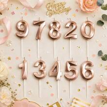 HIBIRTH 1件創意玫瑰金歌劇風數字生日蠟燭 蛋糕裝飾 0-9 數字 生日週年願望慶祝派對烘焙配件 - 查看 2