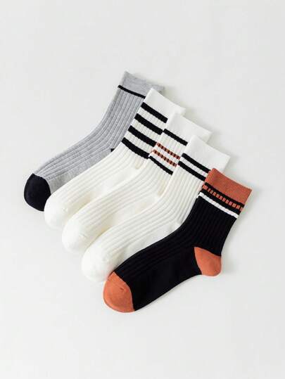 5 pares de calcetines de media caña a rayas de unicolor para hombre, cómodos y de moda, calcetines deportivos casuales, adecuados para usar en casa o para deportes al aire libre