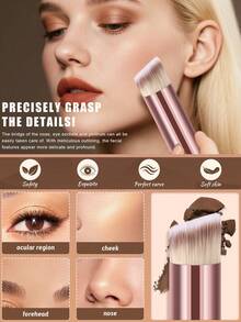 48 Pcs/3 Pcs Total Makeup Tool Kit, Including 32 Pcs Pearlescent Pink Three‑Color Makeup Brushes, 3 Pcs Short Flat Base Brushes And 13 Pcs Makeup Accessories, For Quick Foundation Spreading And Even Skin‑Friendly Base Makeup Results. - Multicolor - View 3