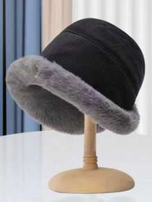 1 buah Topi Ember Wanita Berbulu Lembut, Topi Rajut Hangat Baru, Penting untuk Aktivitas Musim Gugur/Musim Dingin, Topi Ember Modis - A - View 7