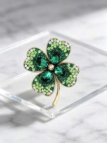 1pc/3pcs Clover Brooch For Women, Luxury Sparkling Rhinestone Pin, Elegant High-End Alloy Rhinestone Brooch, Vintage Exquisite Suit Coat Hat Scarf Decoration Accessory - Green - View 10