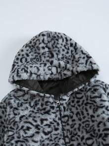 Children's Leopard Print Hooded Plush Jacket[Thickened Faux Fur]Boys & Girls Autumn/Winter Loose Zipper Faux Fur Coat - Black - View 6