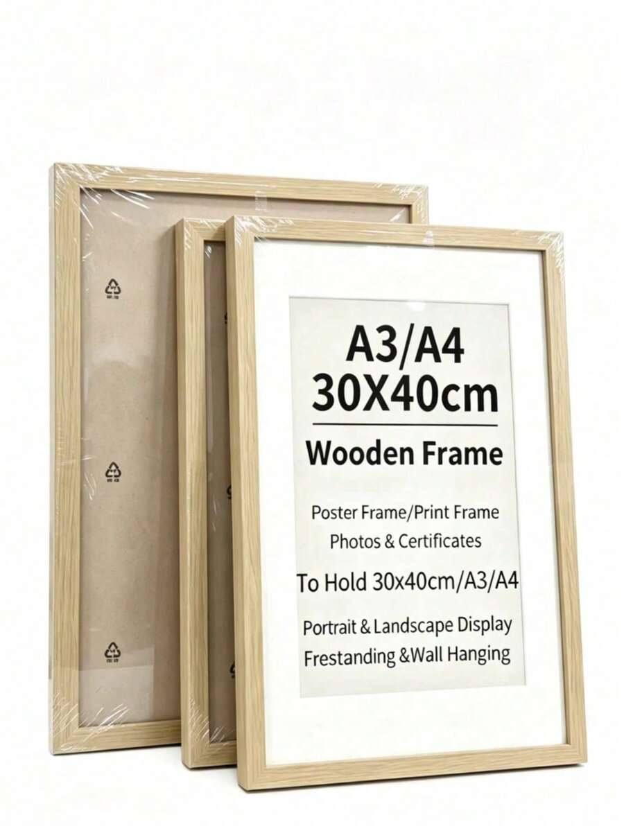 1/3pcs 12*16inch/30*40cm A4, A3 Wooden Color Photo Frame, Can Hold 30*40cm Photo, Minimalist Style, Lightweight Material, Suitable For Bedroom, Study, Hallway And Other Wall Decoration, A3, A4 Certificate Frame 30x40cm/A5/A4/A3/8x10/5x7/4x6 - A - View 1