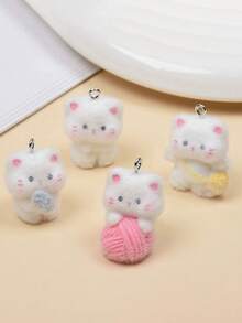 5/10/20/100pcs Resin Flocked 3D Creative Cute Pet Animal Figurines DIY Miniature Landscape Decor Keychains Phone Charms - Multicolor - View 2