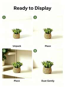 1/2pcs Mini Artificial Wicker Planter Set, Handwoven Seagrass Rope Pots, PE Green Color, 3 Different Designs, Decorative Desktop Flower Stand, Suitable For Home, Office, Dorm Decor, Perfect Valentine's Day Gift For Family And Friends - Multicolor - View 8