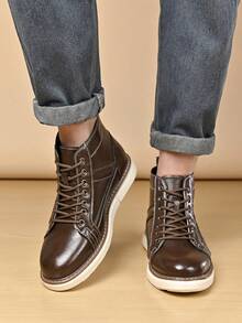 Men's Round Toe Low Heel Mid-Calf PU Upper Rubber Sole Breathable Casual Ankle Boots For Daily Wear - Brown - View 4