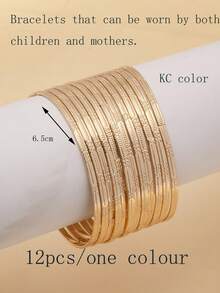 12 buah Gelang Tipis Berkilau Indah dengan Desain Unik, Elegan, dan Chic, Motif Bunga Terukir, Dapat Ditumpuk - MultiWarna - View 12