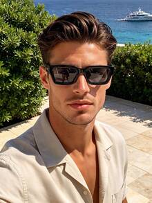 1 Pair Men's Geometric Frame Sunglasses, Clever Combination Of Geometric Lines And Bold Elegant, Suitable For Vacation Travel, Outdoor Driving, Daily Commute, Fits All Face Shapes - Multicolor - View 4