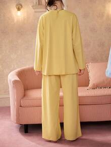 Gongdie 2pcs/Set Miffy Women's Pajama Set, Autumn Yellow Striped Soft Modal Cotton Loungewear With Pockets - Yellow - View 6