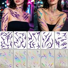 10 Sheets Irregular Claw Temporary Tattoo Stickers, Long-Lasting Easy To Apply And Remove, Self-Adhesive Purple Holographic Rainbow Neck Chest Body Tattoos For Rave Festival Goth Club Makeup - Purple - View 2