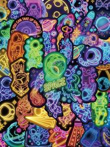 50 قطعة/مجموعة ملصقات فضاء خارجي بألوان نيون مضحكة، ملصقات زخرفية للأمتعة والدفاتر والهواتف والقرطاسية واللابتوب والجيتار والثلاجة للمراهقين - أطقم - مشاهدة 11